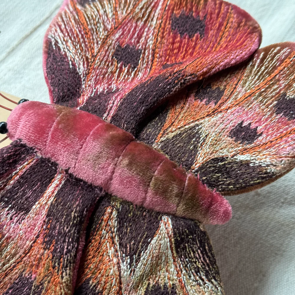 Original Silk Velvet Embroidered Butterfly in Shaded Light Rouge - Image 3