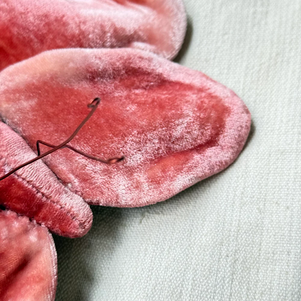 Original Silk Velvet Embroidered Butterfly in Shaded Rose - Image 4