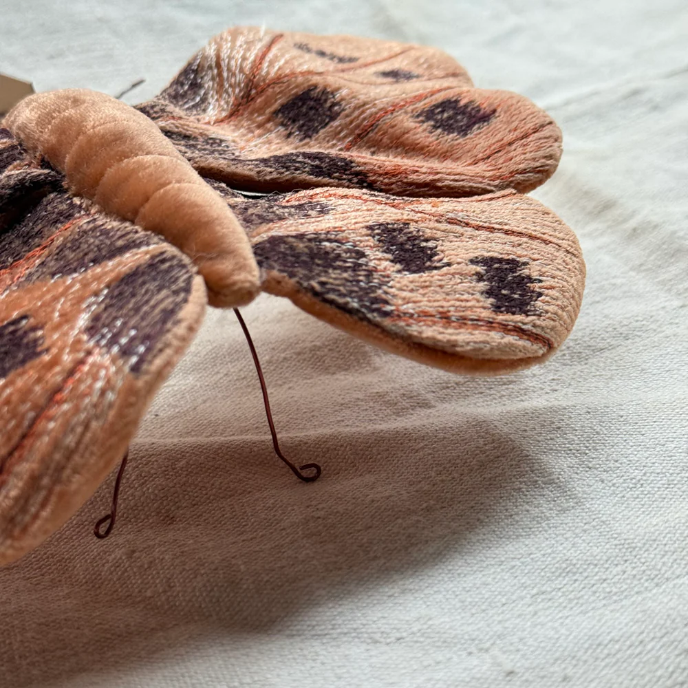 Original Silk Velvet Embroidered Butterfly in Tangerine - Image 3