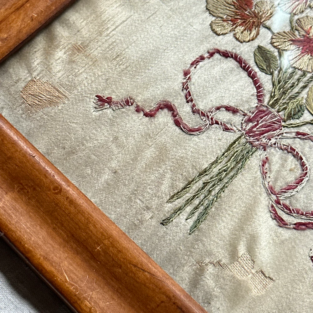 Pair of 19th-century Framed Embroidered Floral Silk Panels - Image 9