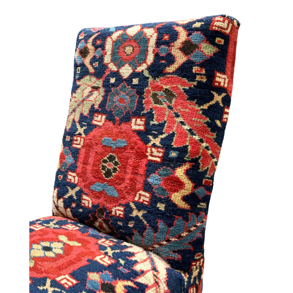 Pair of Handmade Slipper Chairs Upholstered in Antique Caucasian Rug and Olya Thompson Lermontov Fabric - Image 5