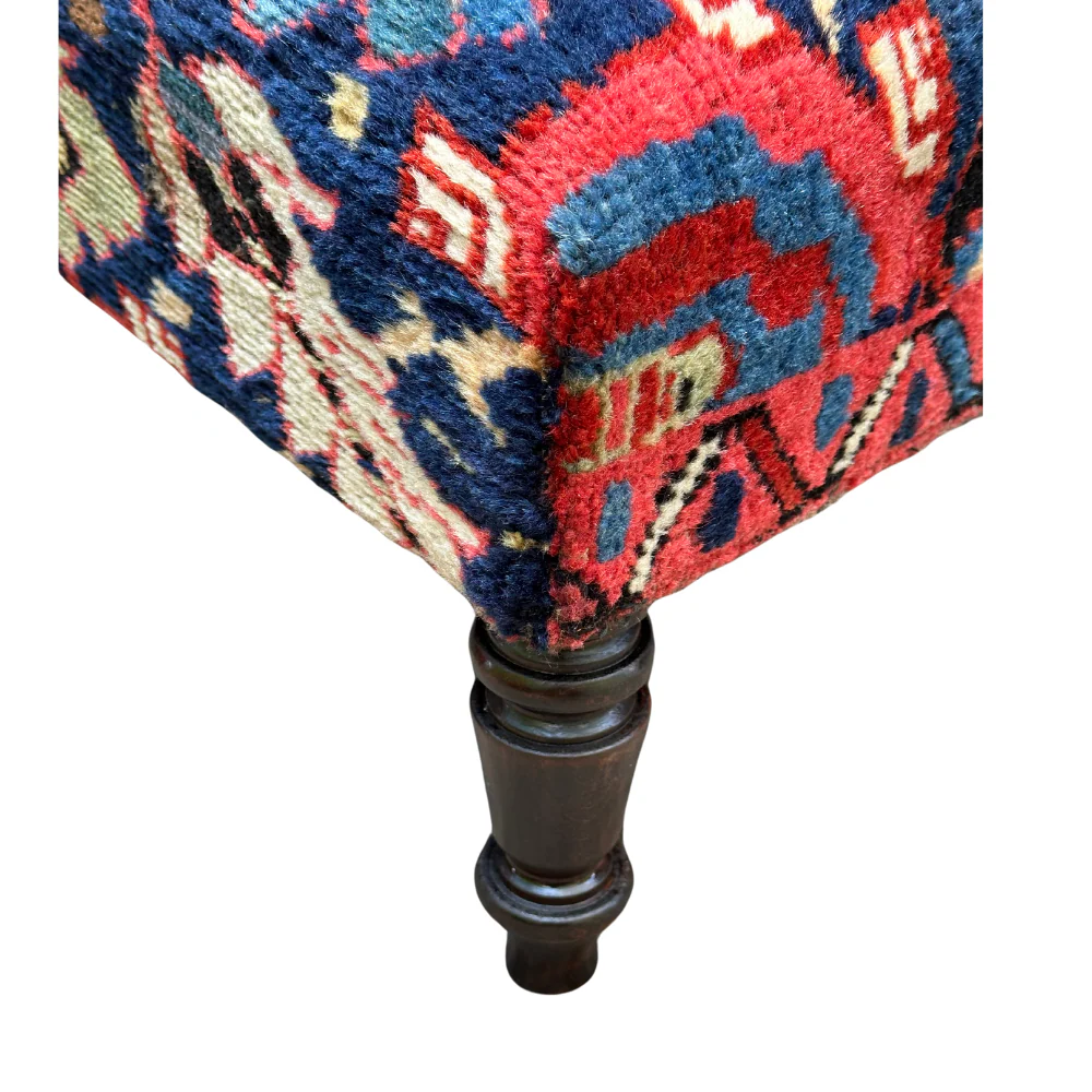 Pair of Handmade Slipper Chairs Upholstered in Antique Caucasian Rug and Olya Thompson Lermontov Fabric - Image 7