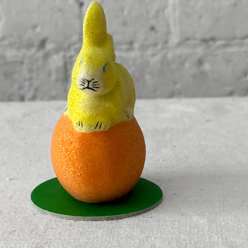 Papier Mâché Beaded Bunny on Egg in Yellow & Orange - Image 2