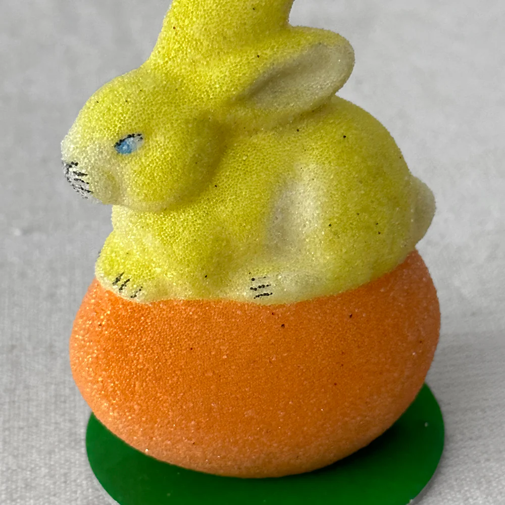 Papier Mâché Beaded Bunny on Egg in Yellow & Orange - Image 3