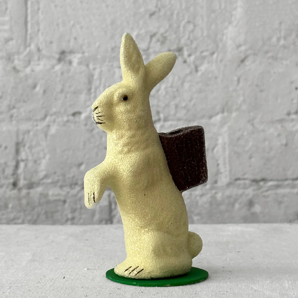 Small Papier-Mâché Beaded Cream Bunny with Brown Basket