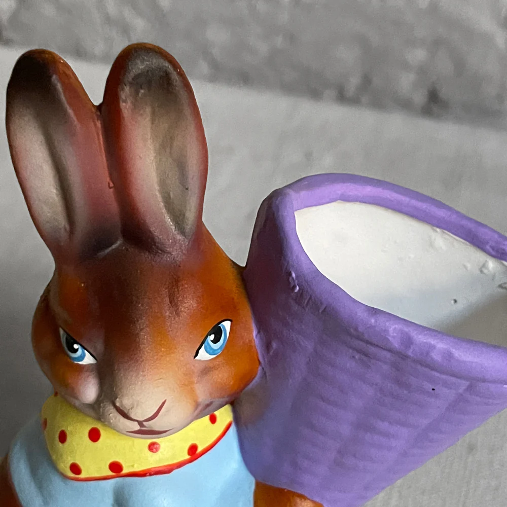 Papier Mâché Bunny with Purple Basket - Image 2