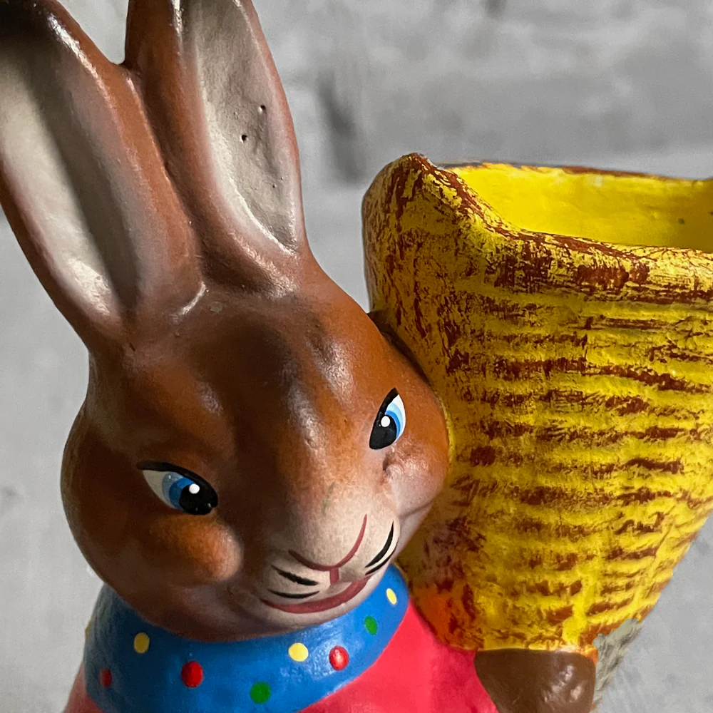 Papier Mâché Bunny with Yellow Basket - Image 2