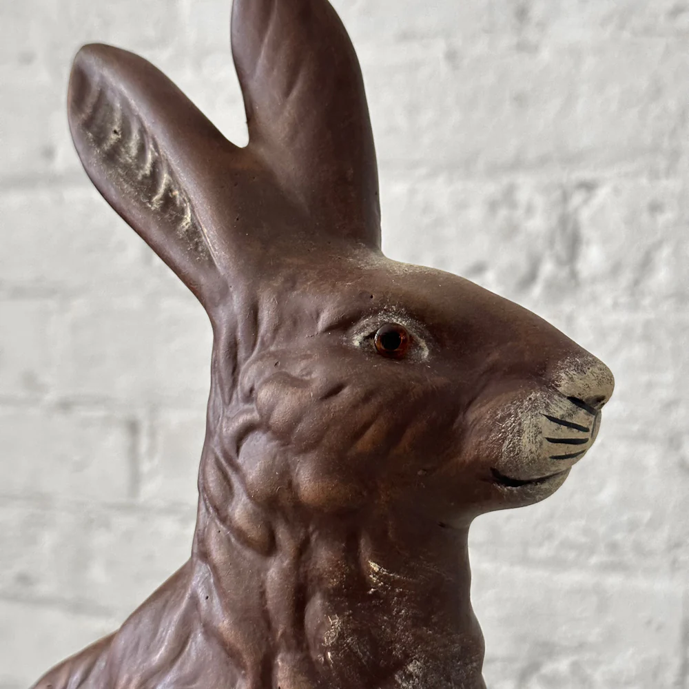 Papier Mâché Dark Brown Sitting Bunny on Grass - Image 4