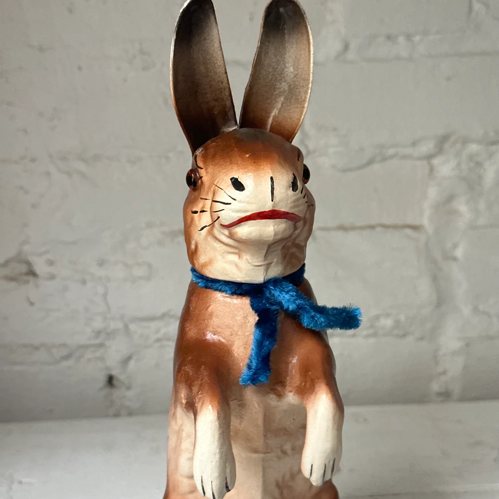 Papier-Mâché Large Upright Rabbit with Blue Neck Tie - Image 4