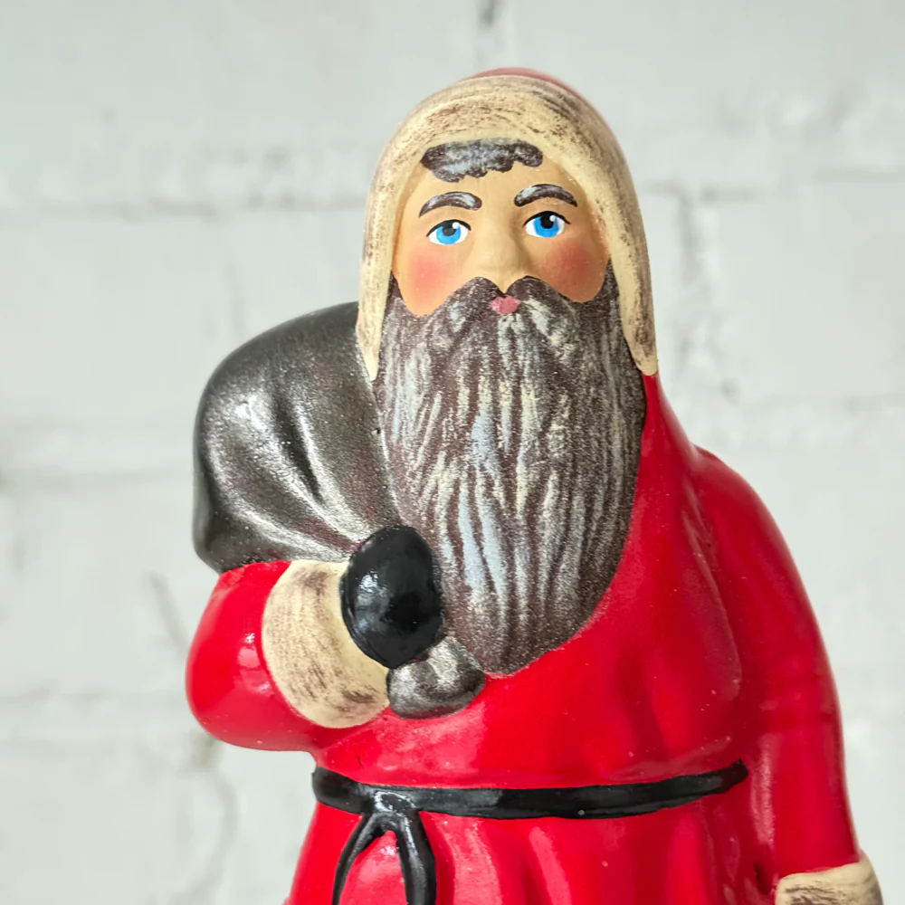 Papier-Mâché Red Santa with Grey Beard - Image 2