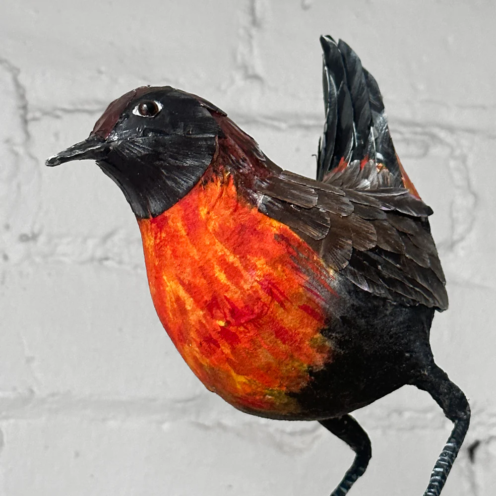 Papier-Mâché Rufous-Breasted Thrush Bird #48 - Image 2
