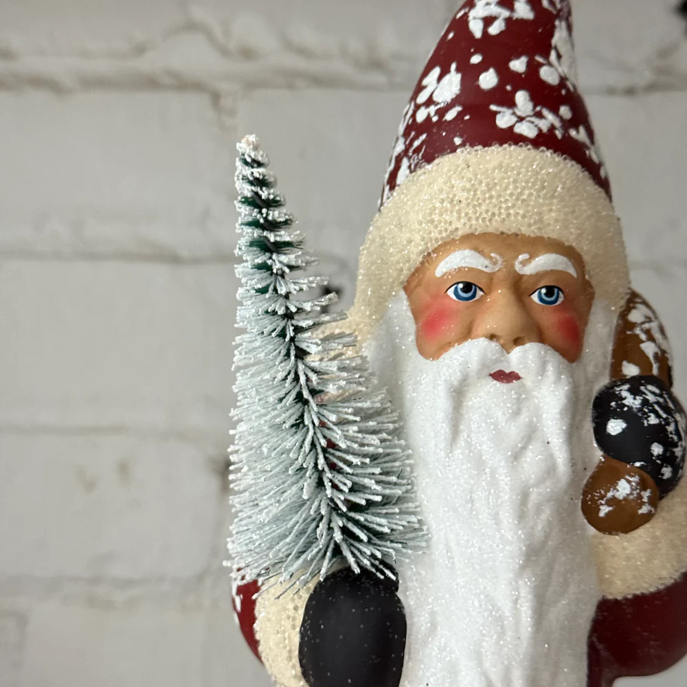Papier-Mâché Santa in Old Red with Crystal Buttons - Image 2