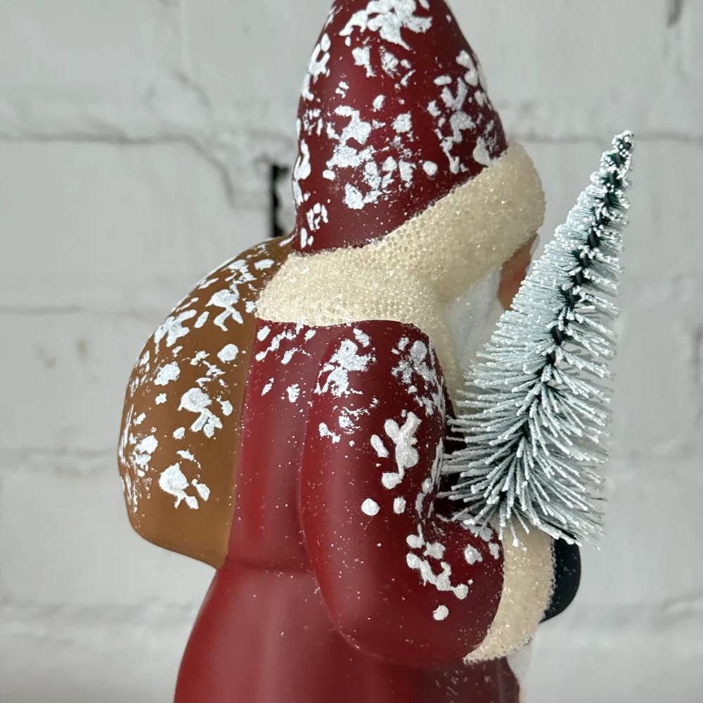 Papier-Mâché Santa in Old Red with Crystal Buttons - Image 3