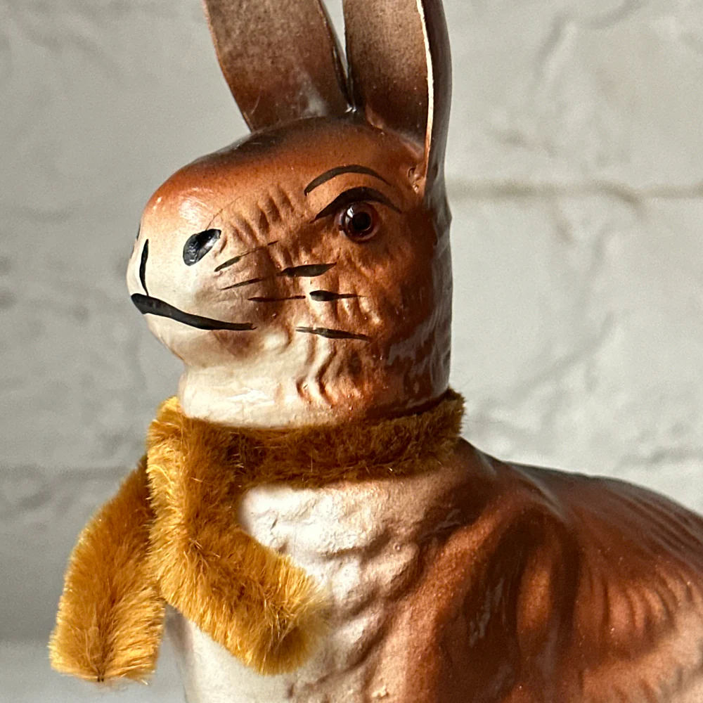 Papier-Mâché Sitting Rabbit with Brown Neck Tie - Image 2