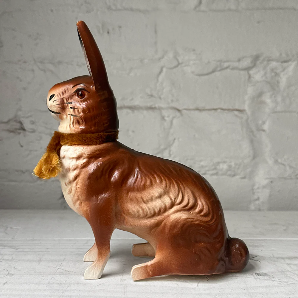 Papier-Mâché Sitting Rabbit with Brown Neck Tie - Image 3