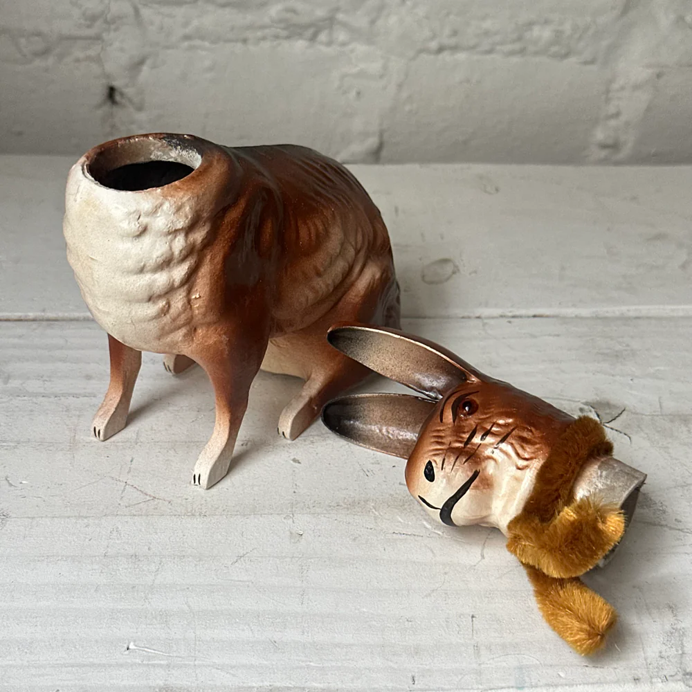 Papier-Mâché Sitting Rabbit with Brown Neck Tie - Image 4