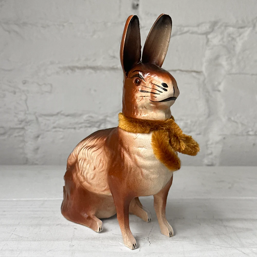 Papier-Mâché Sitting Rabbit with Brown Neck Tie - Image 5