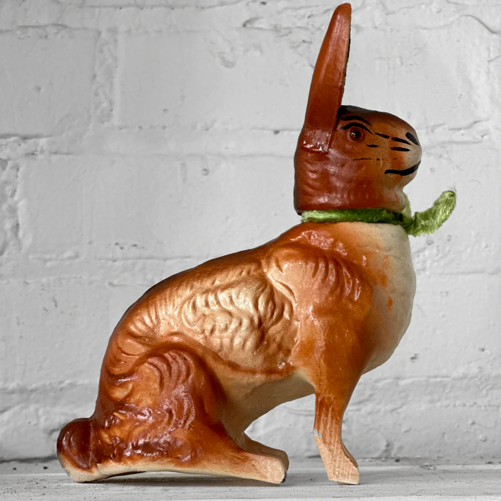 Papier-Mâché Sitting Rabbit with Green Neck Tie - Image 3