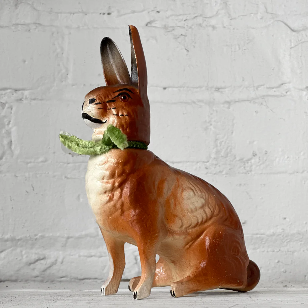 Papier-Mâché Sitting Rabbit with Green Neck Tie - Image 4