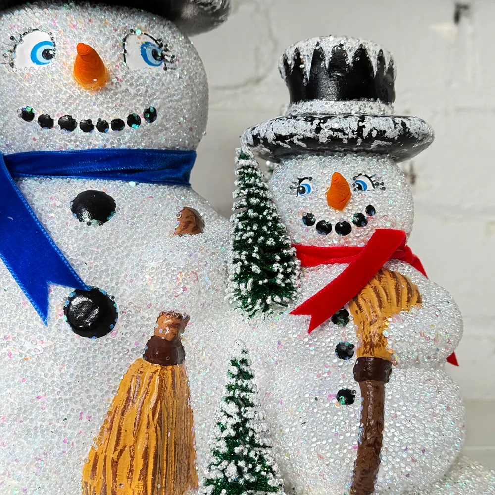 Papier-Mâché Snowman Family with Trees - Image 2