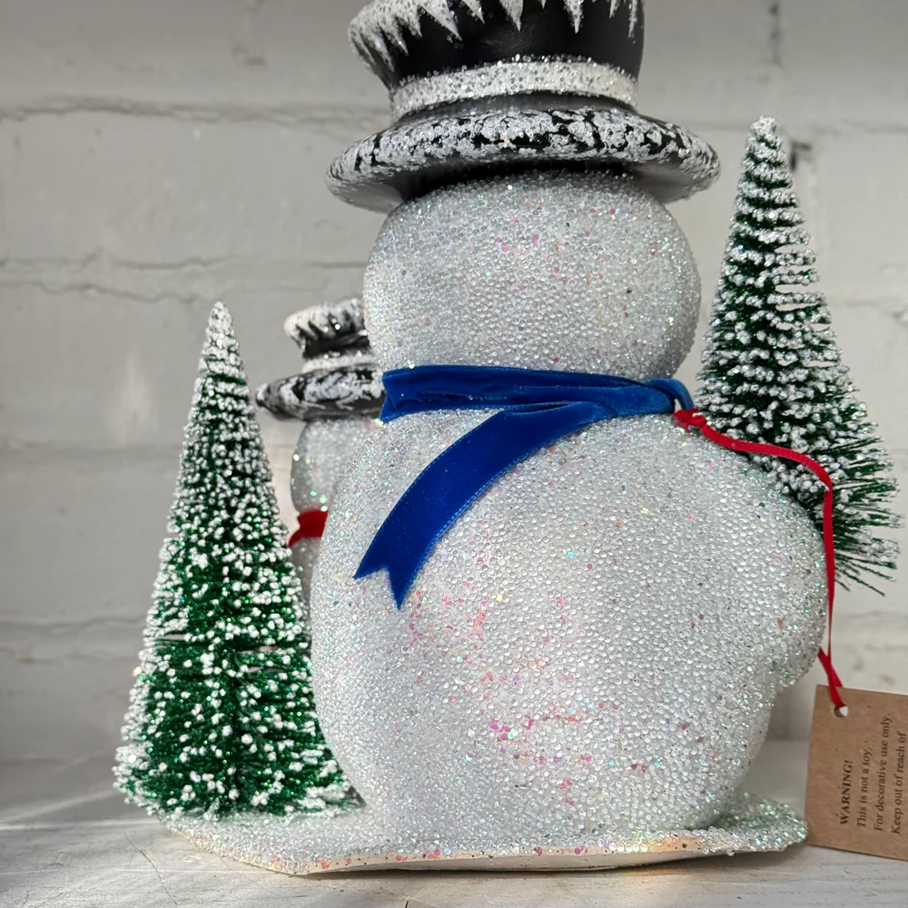 Papier-Mâché Snowman Family with Trees - Image 4