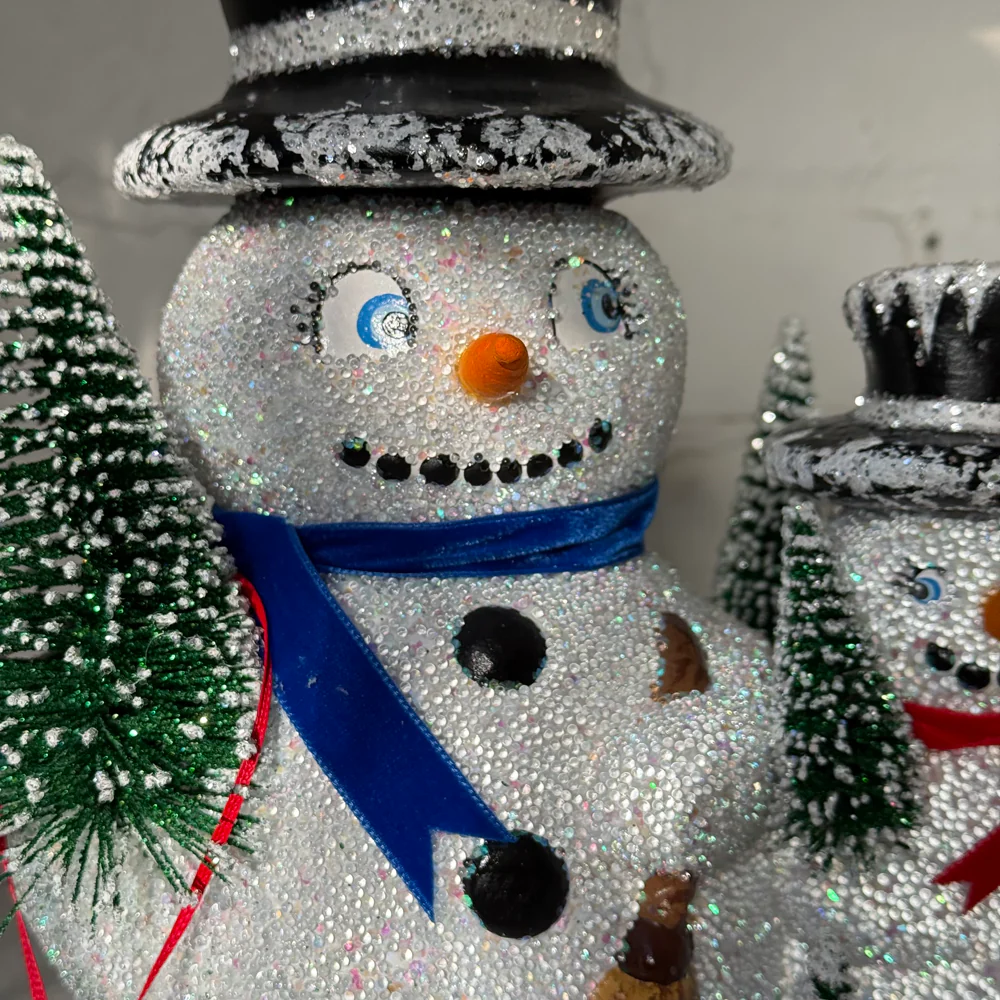 Papier-Mâché Snowman Family with Trees - Image 5