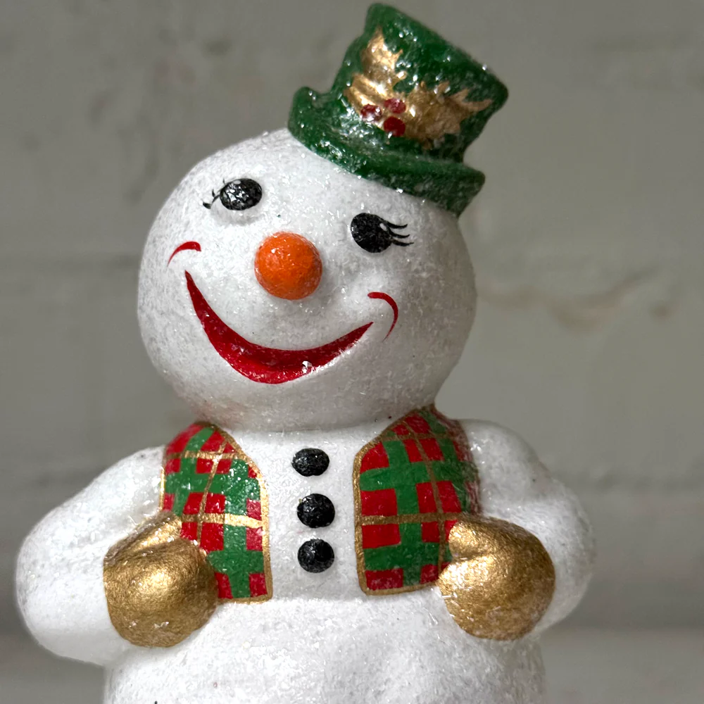 Papier-Mâché Snowman in Green Hat - Image 2