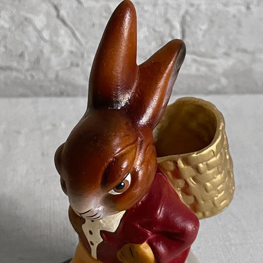 Papier Mâché Walking Bunny with Gold Basket and Red Jacket - Image 2