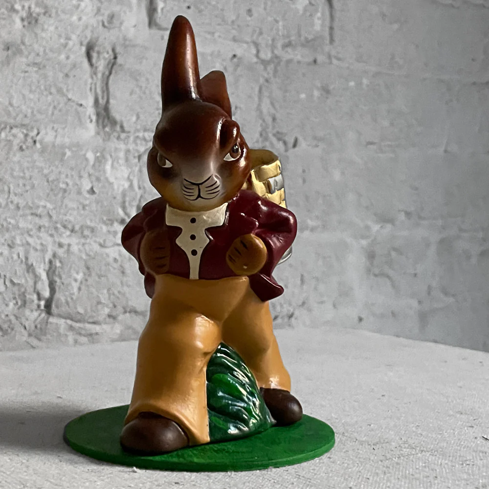 Papier Mâché Walking Bunny with Gold Basket and Red Jacket - Image 3
