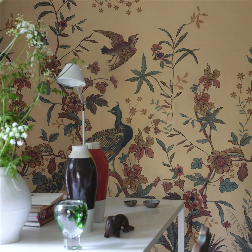 Peacock Toile Scene 1 Parchment - Image 2