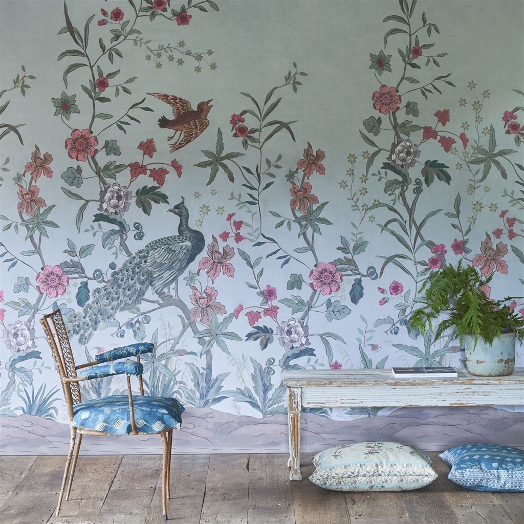 Peacock Toile Scene 1 Sky Blue - Image 2