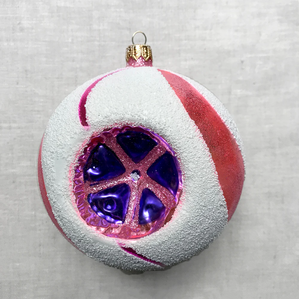 Pink & White Ball with Star Reflector Ornament - Image 2