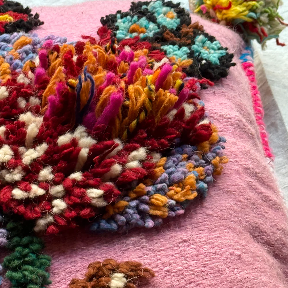 PO! Paris Nathalie Lete Woven & Knotted "Grandes Fleur" Cushion in Rose - Image 2