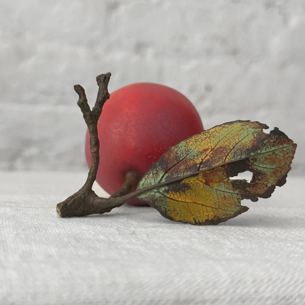 Porcelain Santa Rosa Plum with Twig and Leaf - Image 2