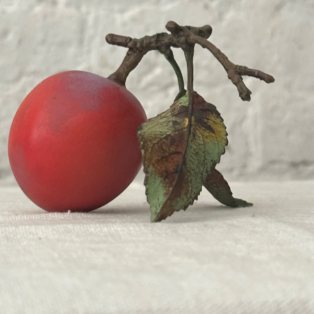Porcelain Santa Rosa Plum with Twig and Two Leaves - Image 2