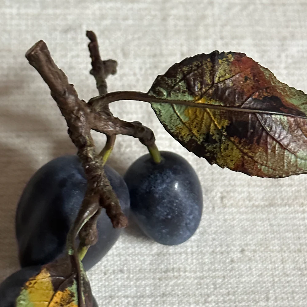Porcelain Triple Damson with Two Leaves on Twig - Image 4