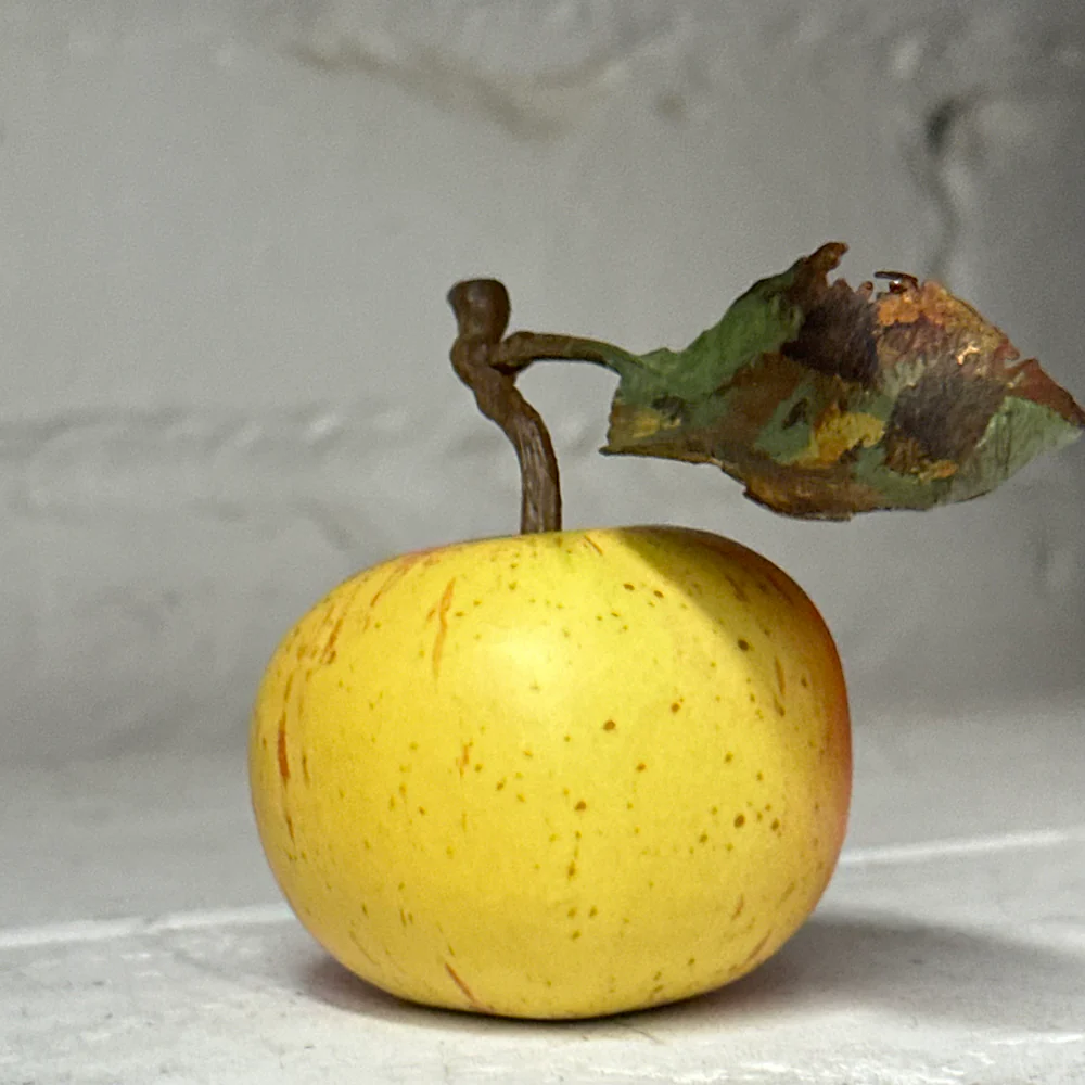 Porcelain Yellow Cox Windfall Apple with Leaf - Image 2