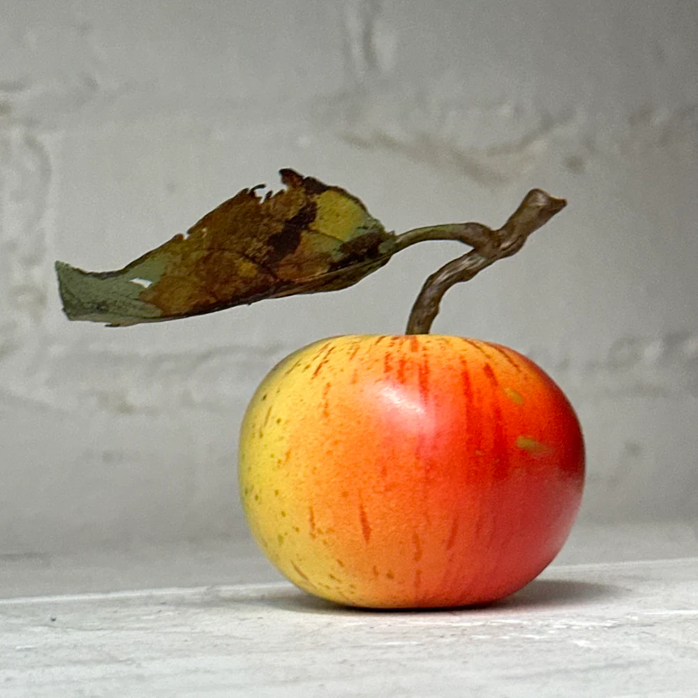 Porcelain Yellow Cox Windfall Apple with Leaf - Image 4
