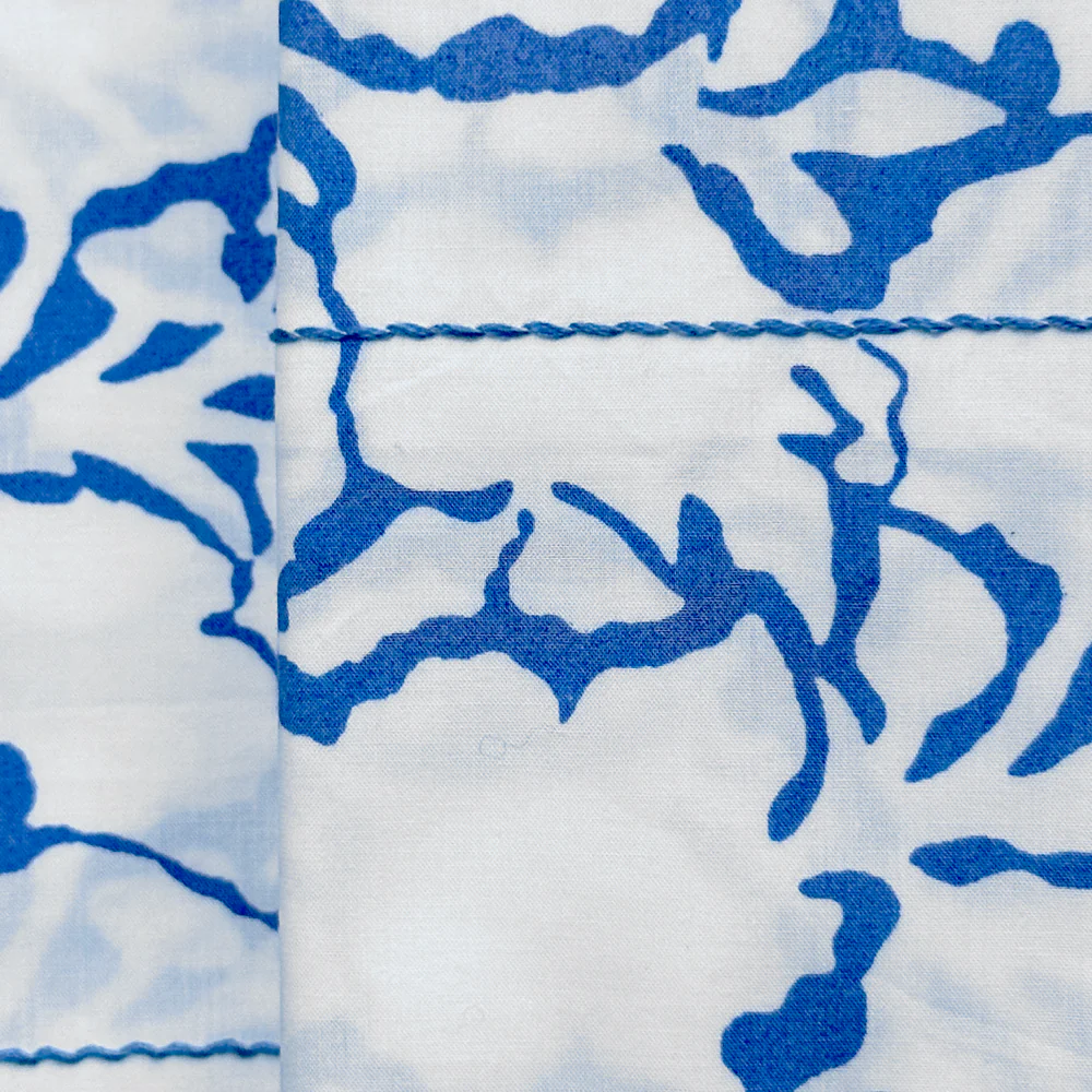 Rasa Block Printed Sheet Set in White Shadow & Lapis - Image 3