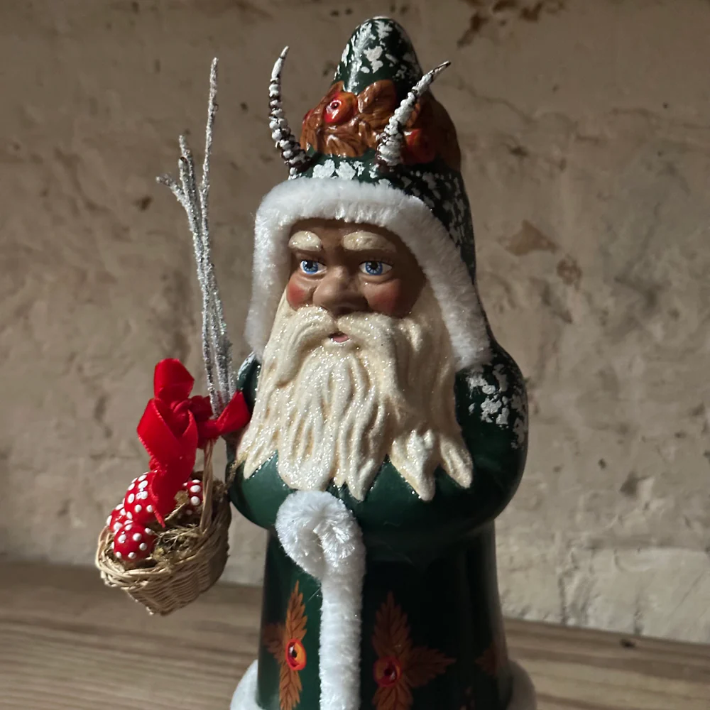 Santa Krampus in green Coat with Basket - Image 2