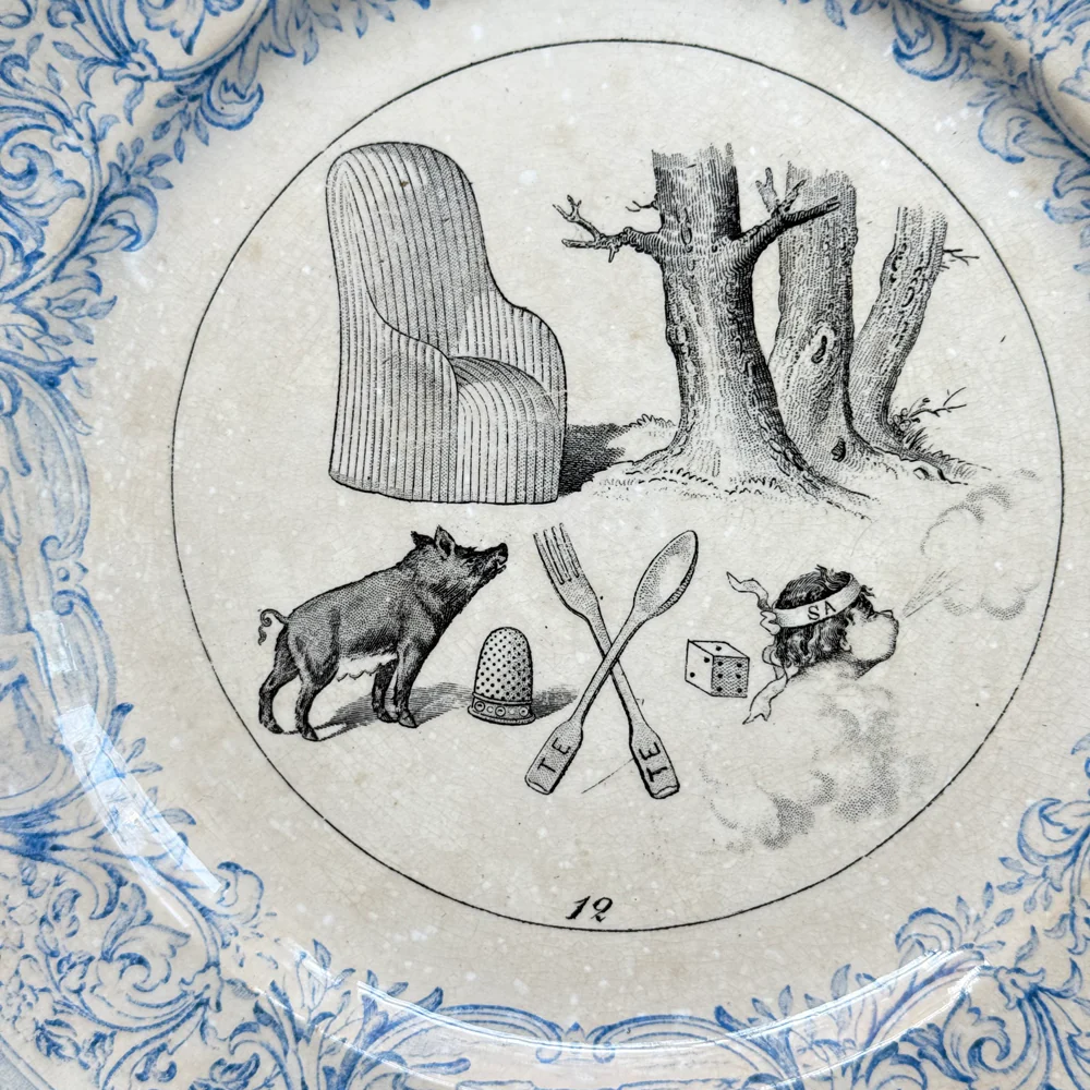 Set of 6 19th‑century French Sarreguemines Talking Plates - Image 10