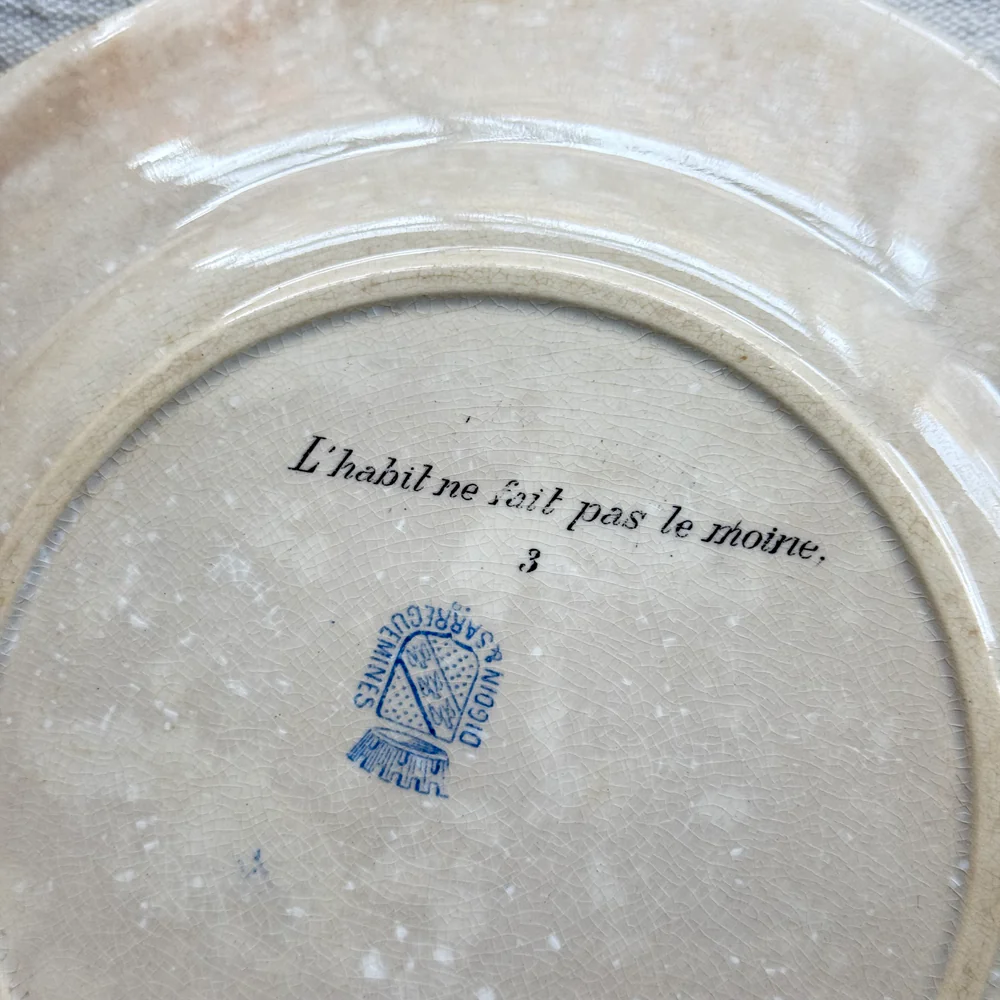 Set of 6 19th‑century French Sarreguemines Talking Plates - Image 12