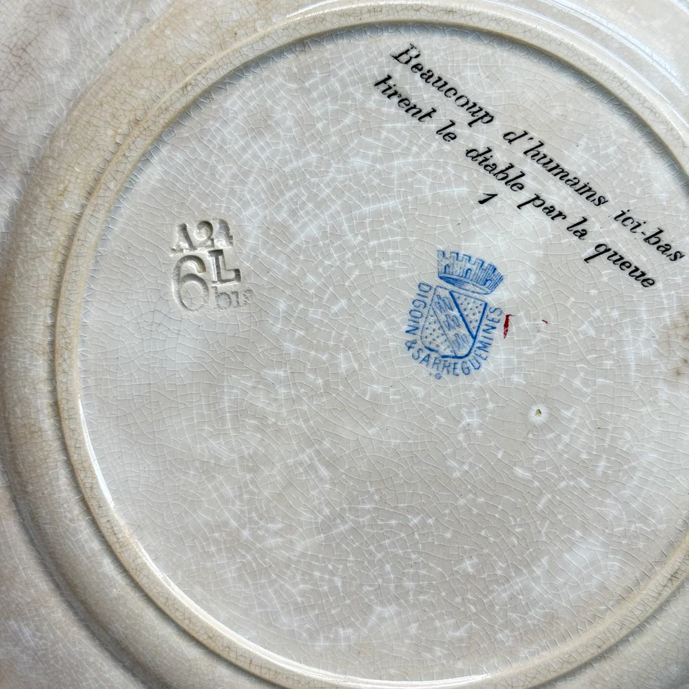 Set of 6 19th‑century French Sarreguemines Talking Plates - Image 15