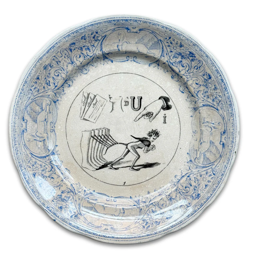 Set of 6 19th‑century French Sarreguemines Talking Plates - Image 19