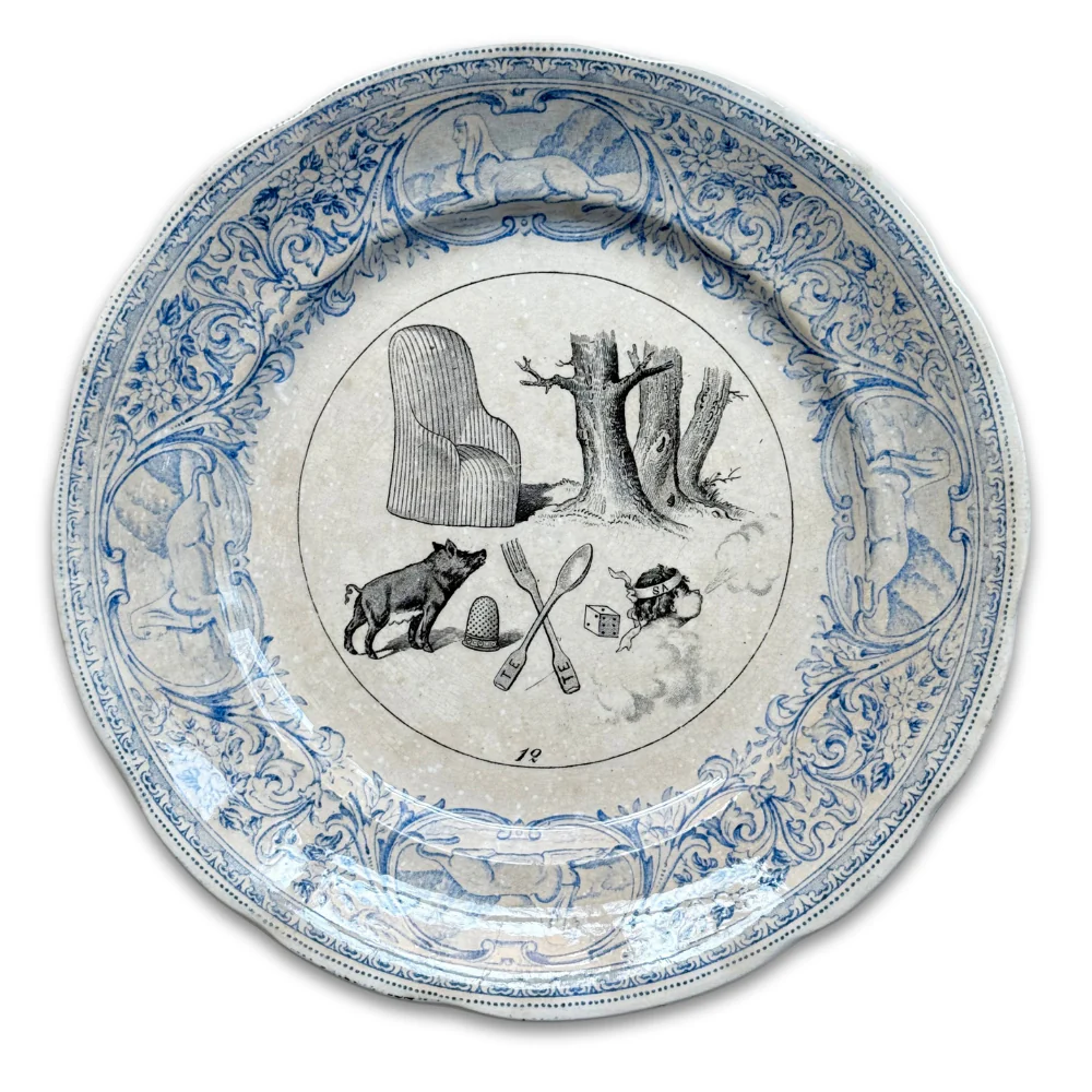 Set of 6 19th‑century French Sarreguemines Talking Plates - Image 2