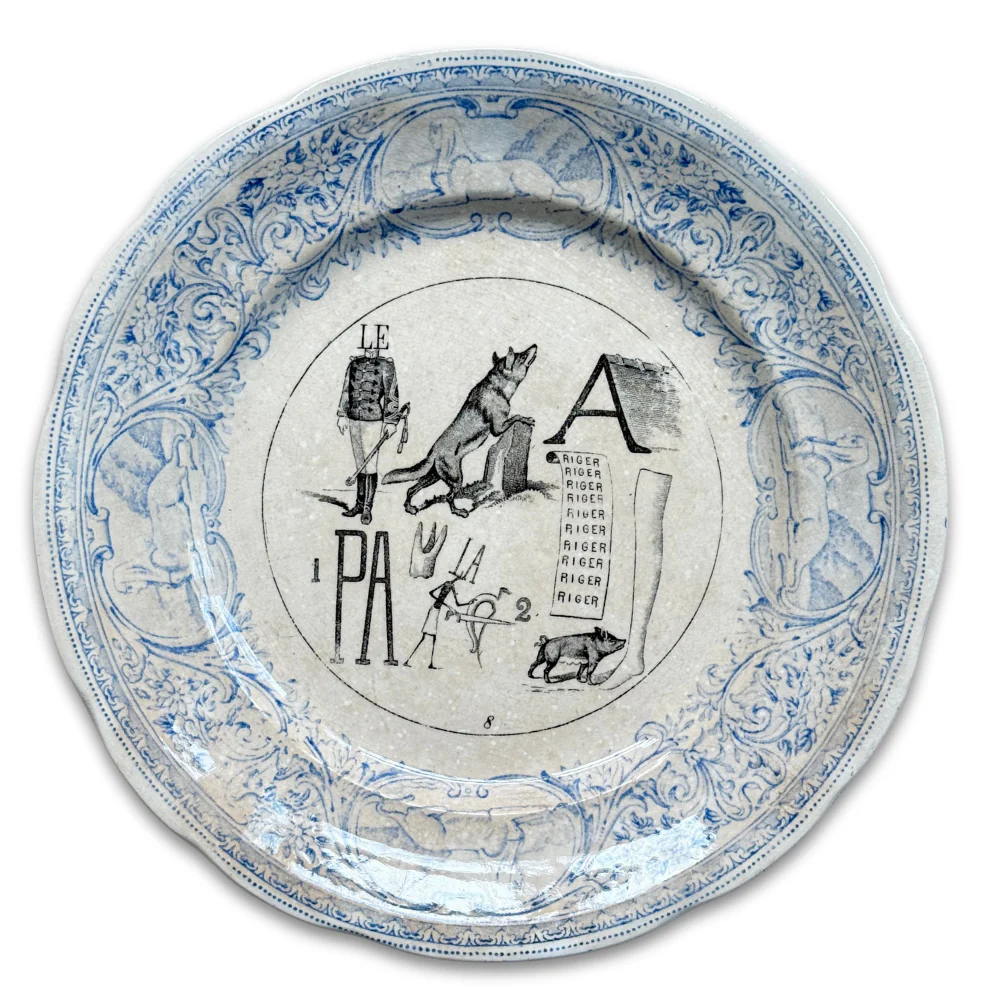 Set of 6 19th‑century French Sarreguemines Talking Plates - Image 4