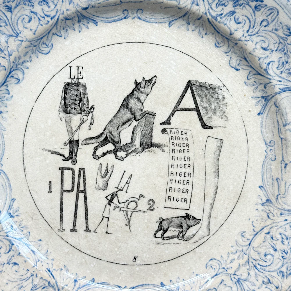 Set of 6 19th‑century French Sarreguemines Talking Plates - Image 6