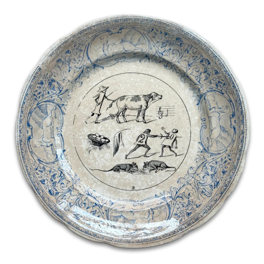 Set of 6 19th‑century French Sarreguemines Talking Plates - Image 7
