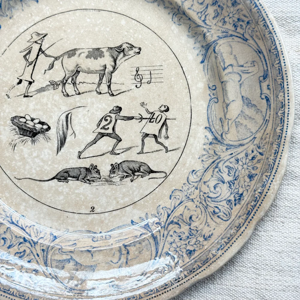 Set of 6 19th‑century French Sarreguemines Talking Plates - Image 9