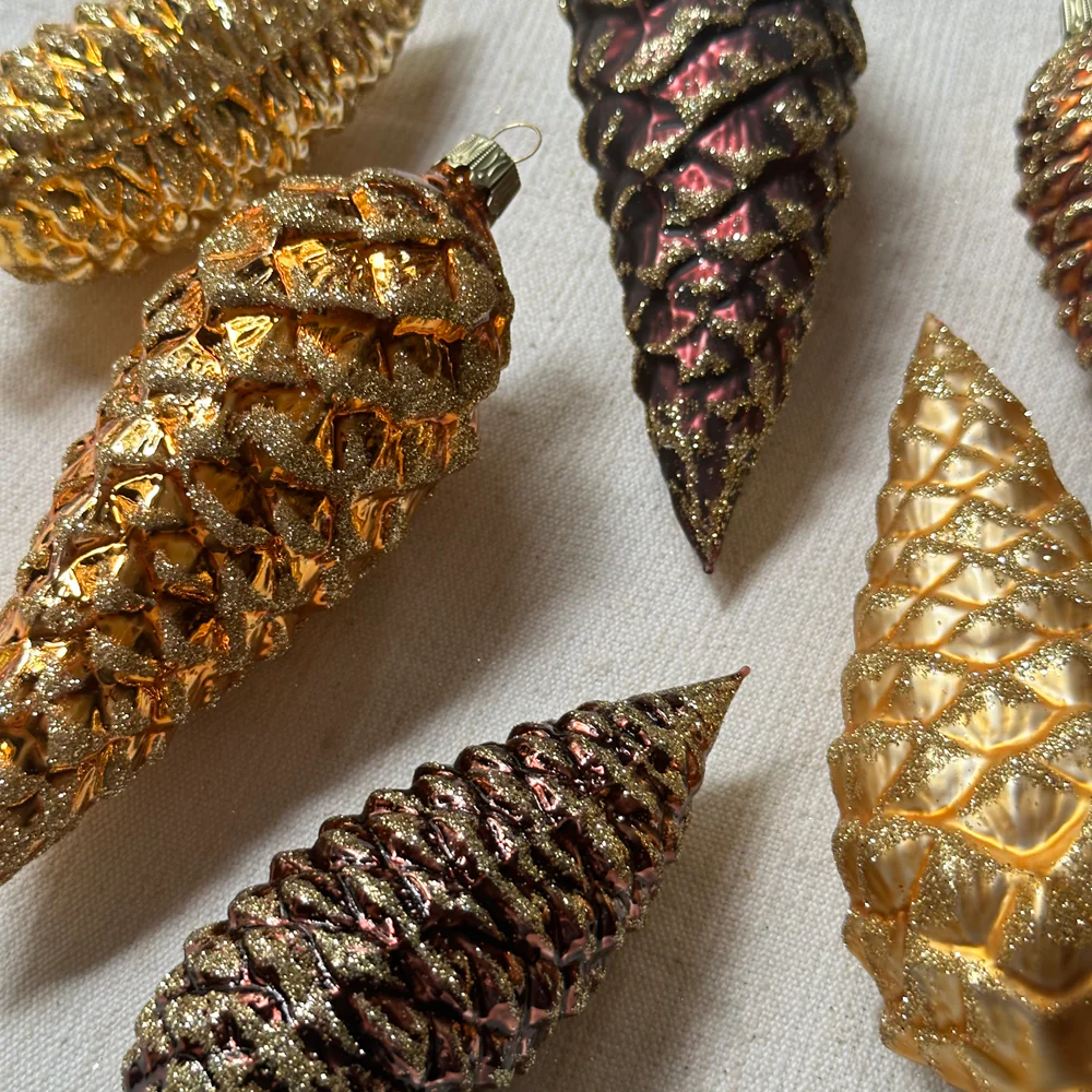 Set of 6 Nostalgic Gold & Brown Pinecone Ornaments - Image 2